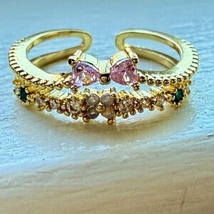 NWT Pretty Bird Jewelry fully adjustable dainty double row ring